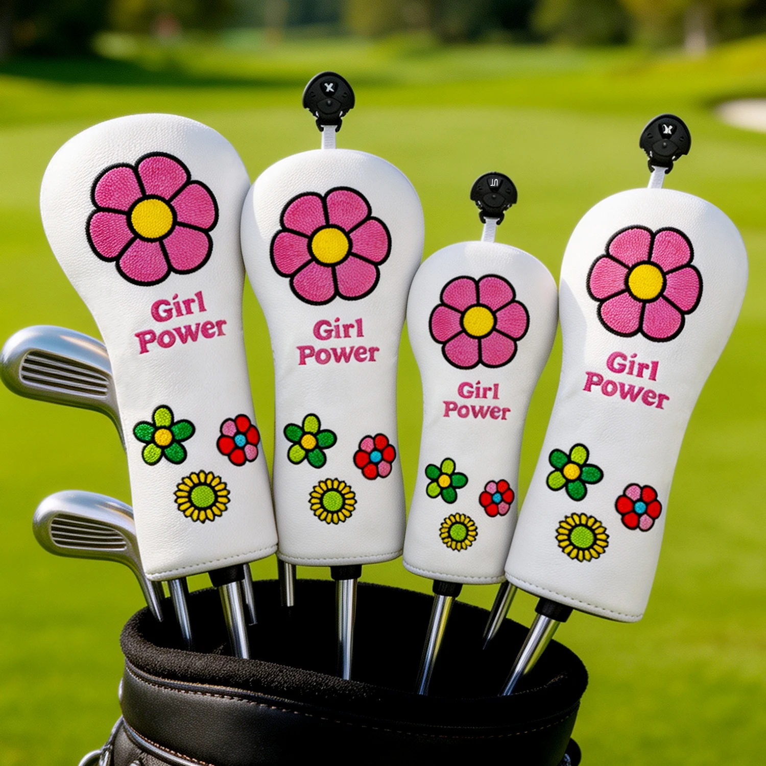 1PC/4PCS Pink Floral Golf Wood Head Covers, Wear Resistant Club Protective Covers,Compatible with Driver, Fairway, Hybrid