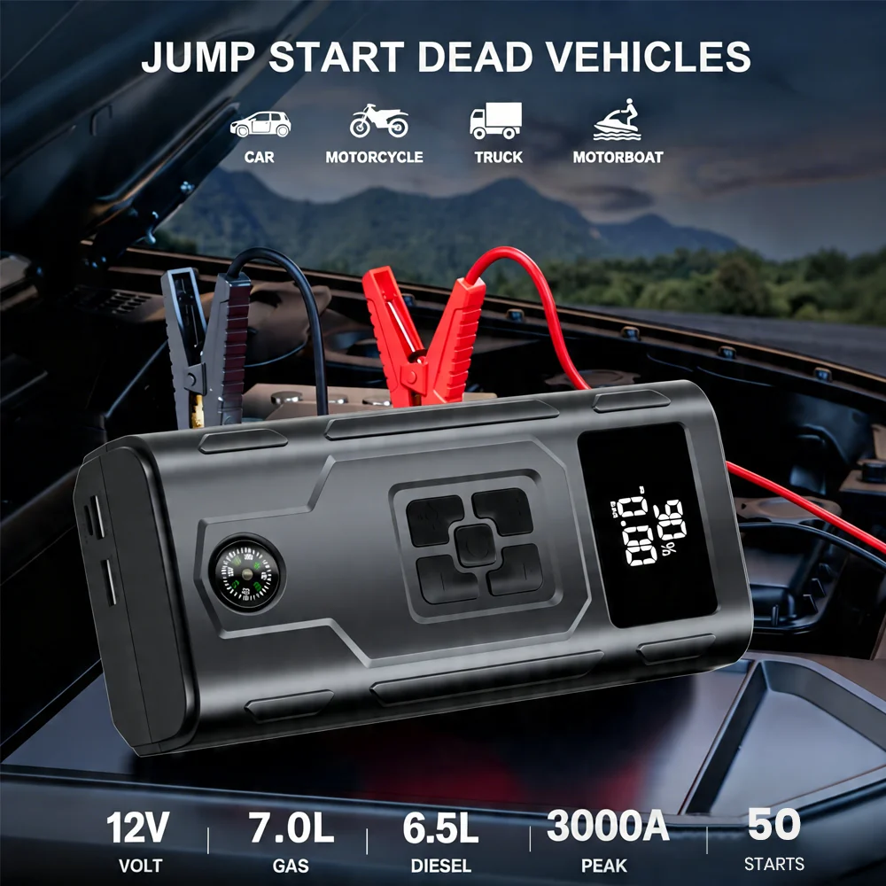 16000mAh Car Battery Jump Starter with Air Compressor 150PSI Tire Inflator Car Battery Booster Wireles Charging Jump Starter Box