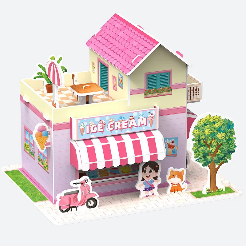 Cartoon Three-Dimensional Puzzle Children's Handmade DIY Toys Paper Card Villa Building Model Desktop Decoration