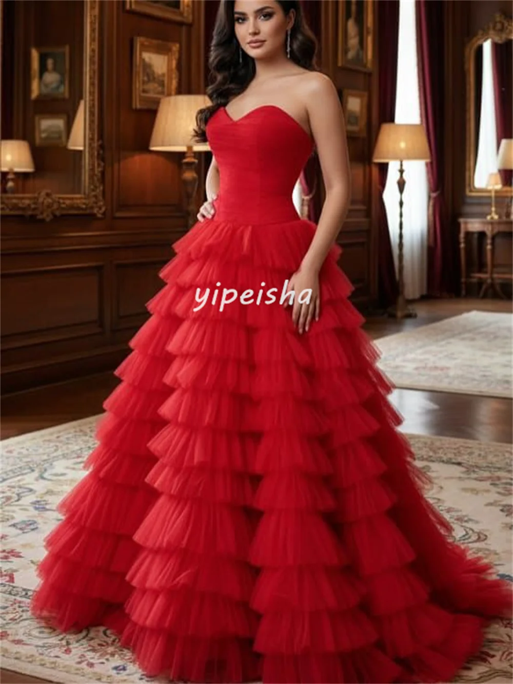 فساتين طويلة مخصصة معقدة مطابقة من التول بطبقات على شكل حرف a على شكل قلب فساتين مناسبة مخصصة مقاسات متاحة رسمية