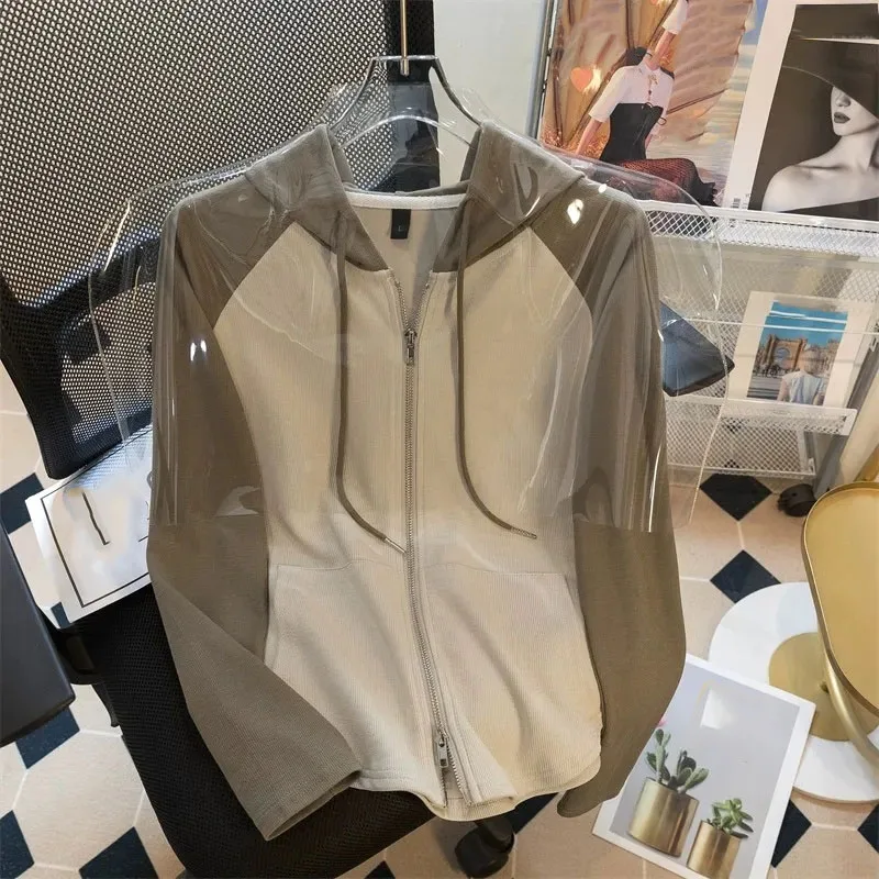 المرأة طويلة الأكمام حجم كبير 5xl مقنعين البلوز ربيع الخريف الإناث سترة هوديس السيدات رقيقة سستة معطف القمم