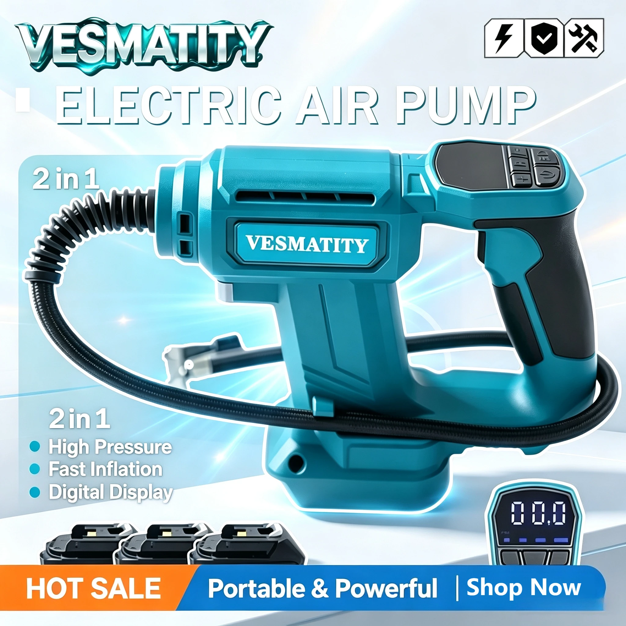 Portable digital cordless tire inflator compressor for home car and outdoor inflation tool professional for 18V 20V battery