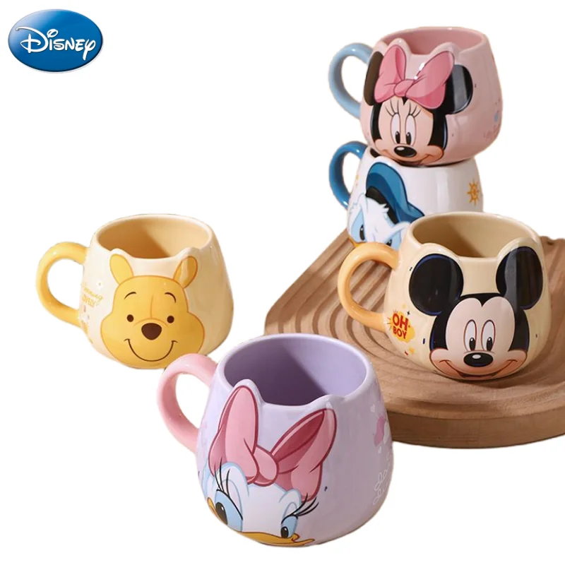 Disney Mickey Minnie Daisy Anime Characters Cartoon Cute Big Belly Mug Kawaii Girl's Heart Ceramic Water Cup, Holiday Gifts