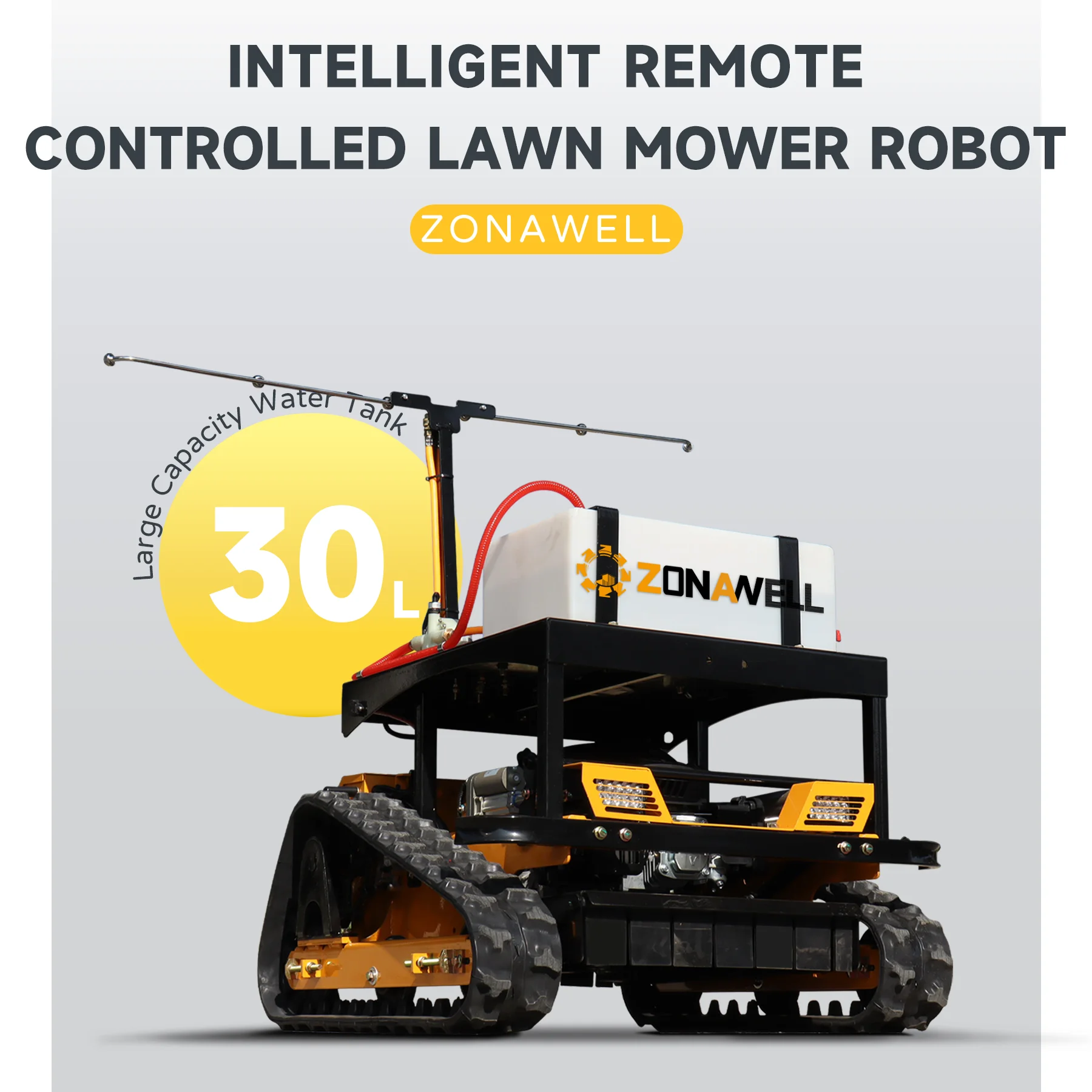 Intelligent Remote Controlled Lawn Mower with Spraying Function, Tracked Design, 45° Hill Support Customization Climb & 1500㎡/H