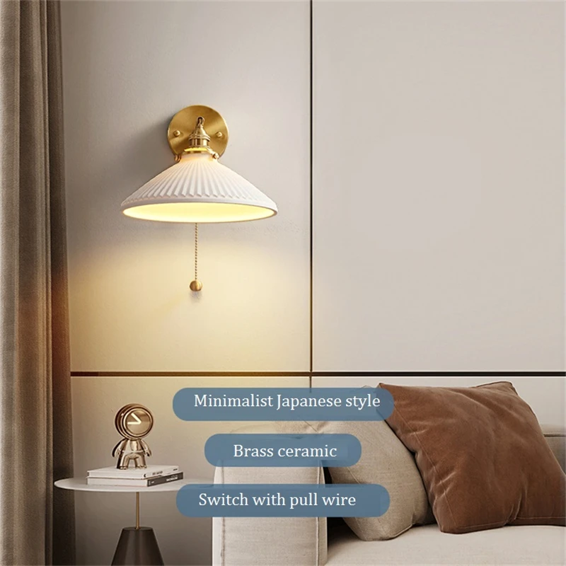 Nordic Home Decoration Bedside Ceramic Wall Light LED With Pull Switch Adjust Lamps For Living Room Bedroom Sconce Lamp Fixture