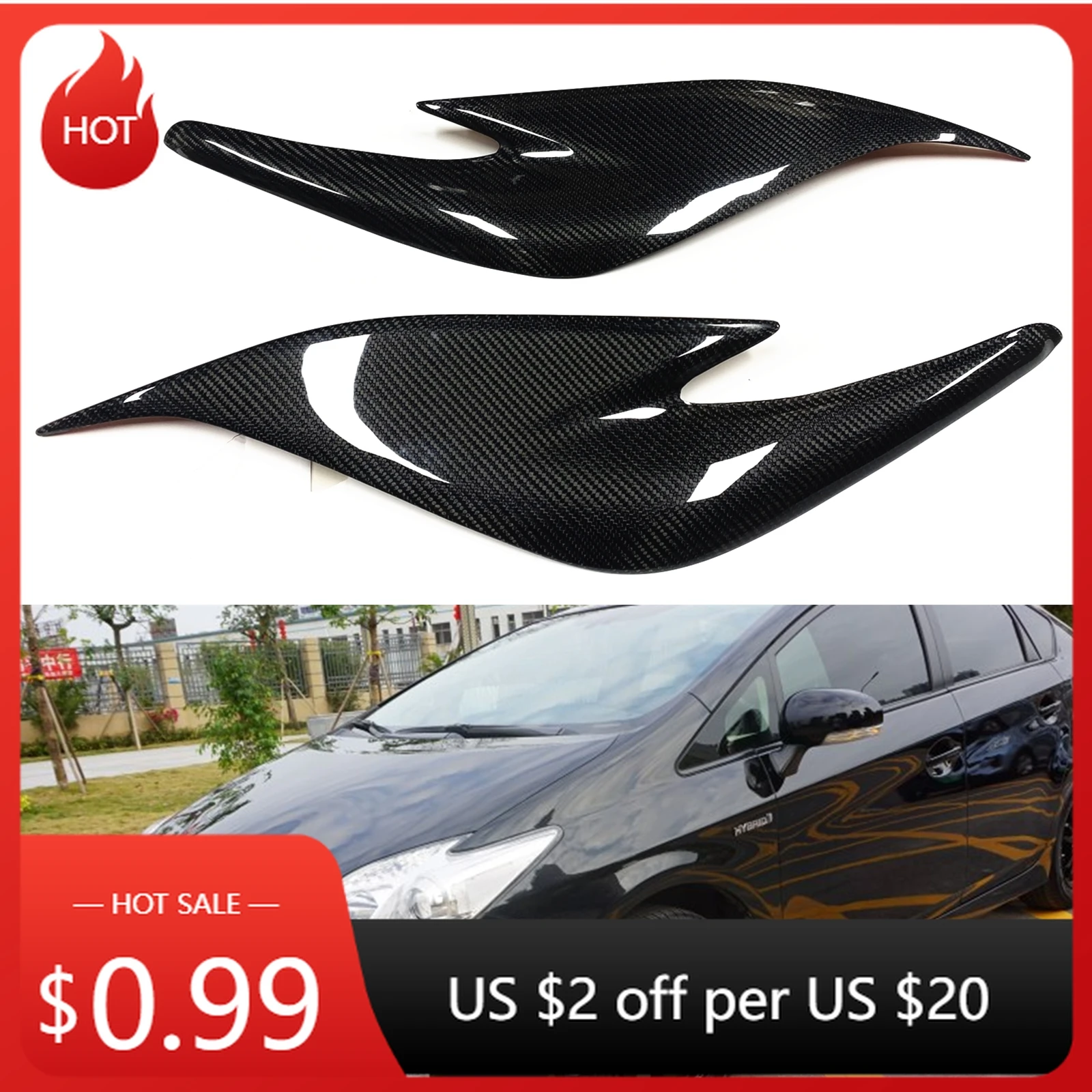 

Headlight Eyebrow For TOYOTA Prius ZVW30 2012-2015 JDM Type Front Head Light Lamp Brow Sticker Carbon Fiber Headlamp Body Kits