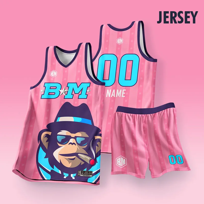 Kids Basketball Outfit For Boys Girls Cute Funny Animal Monkey Printed Customizable Name Number Jerseys Shorts Uniforms Children