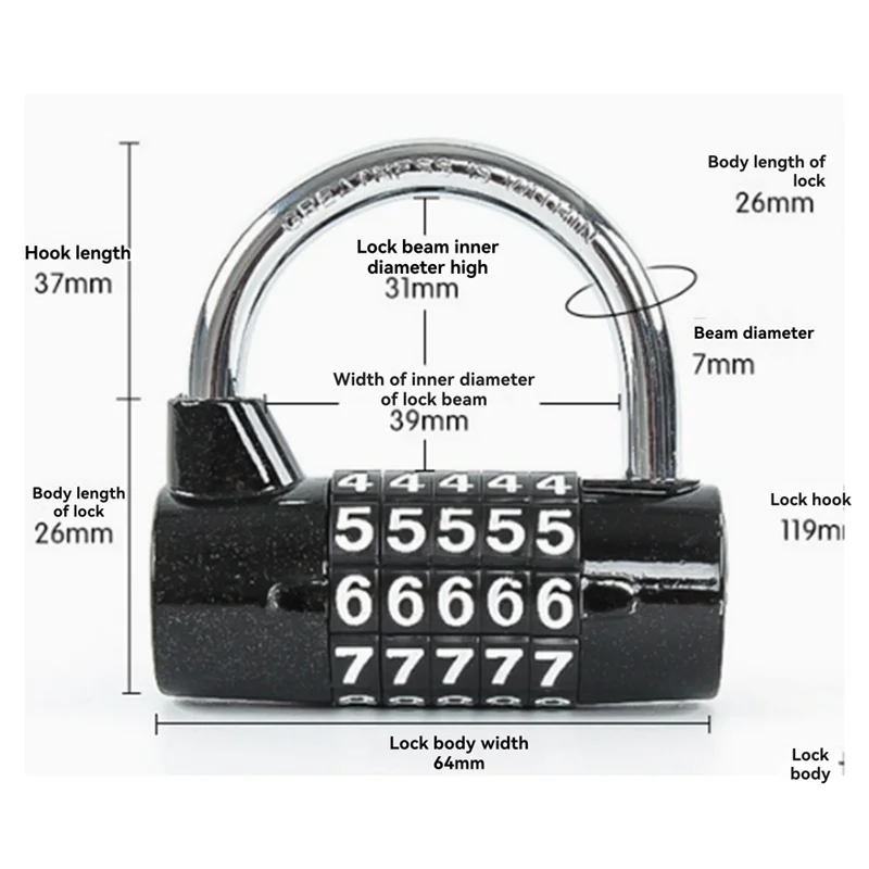 A15F-5 dígitos número combinação de viagem senha bloqueio combinação cadeado liga zinco codificado bloqueio segurança com segurança código