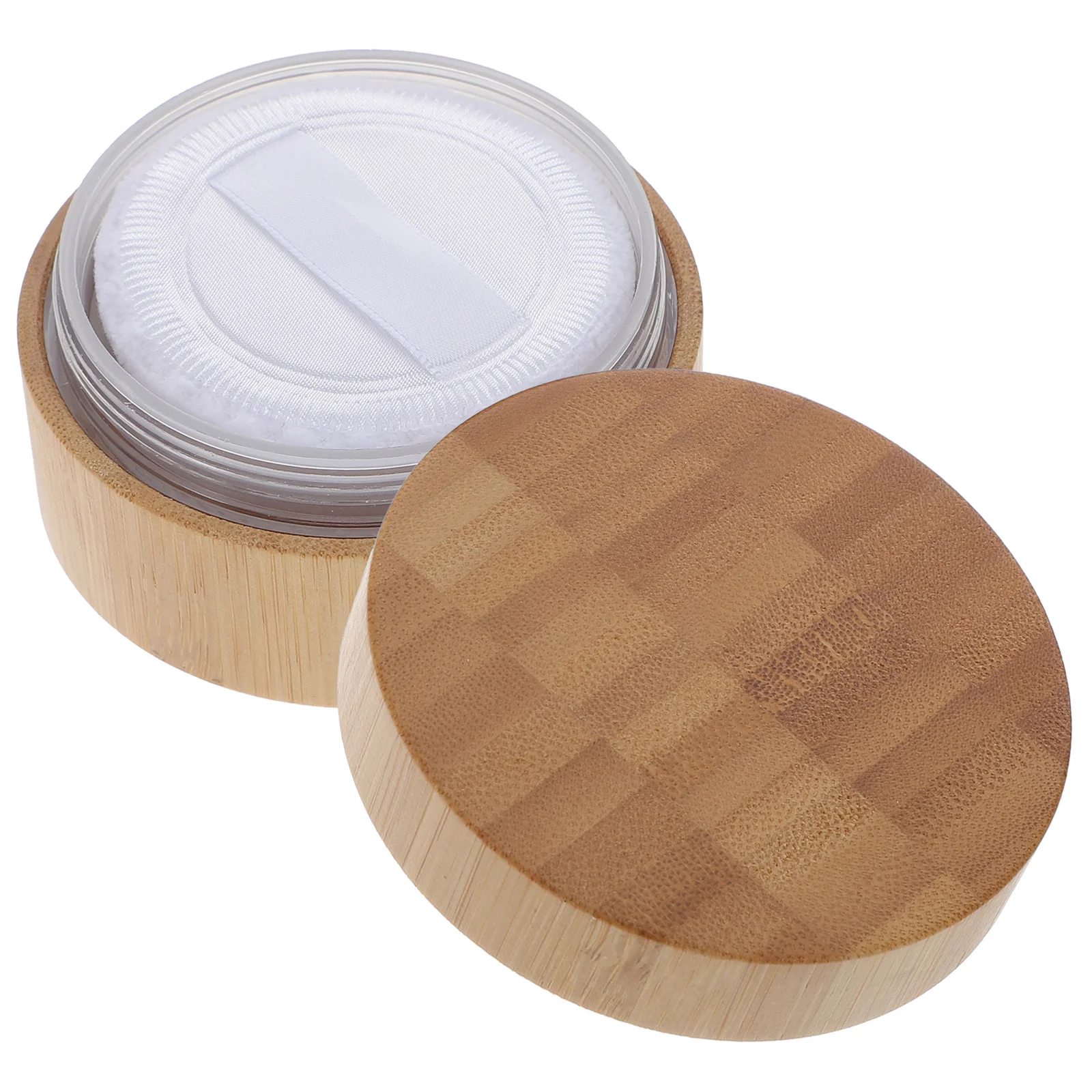 2 Pack Bamboo Powder Containers 30ml Sifter Lid Puff Case Portable Empty Powder Jar Holder for Loose Cosmetics Storage