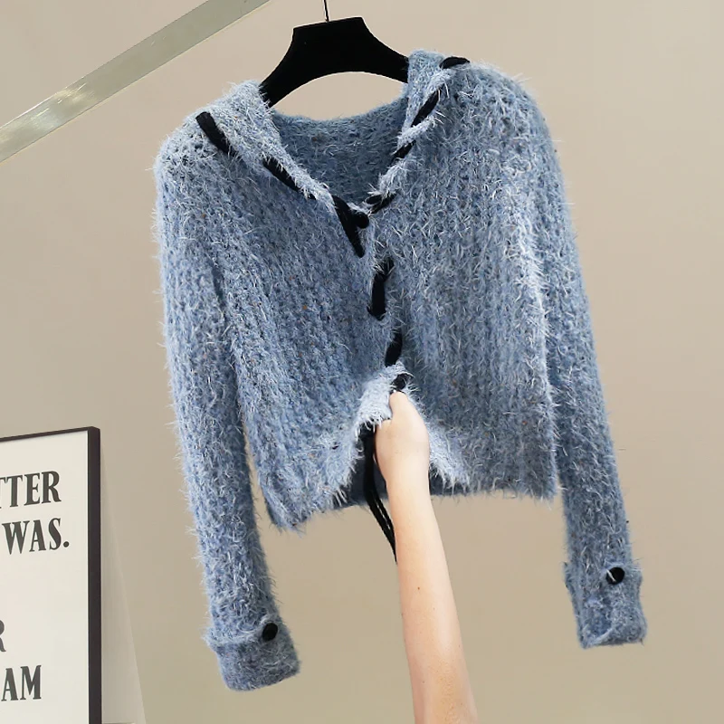 

Faionable Heavyweight Dstring round Ne Pullover Furry Sweater Design Versatile Ele Top Women Trendy Autumn Warmth