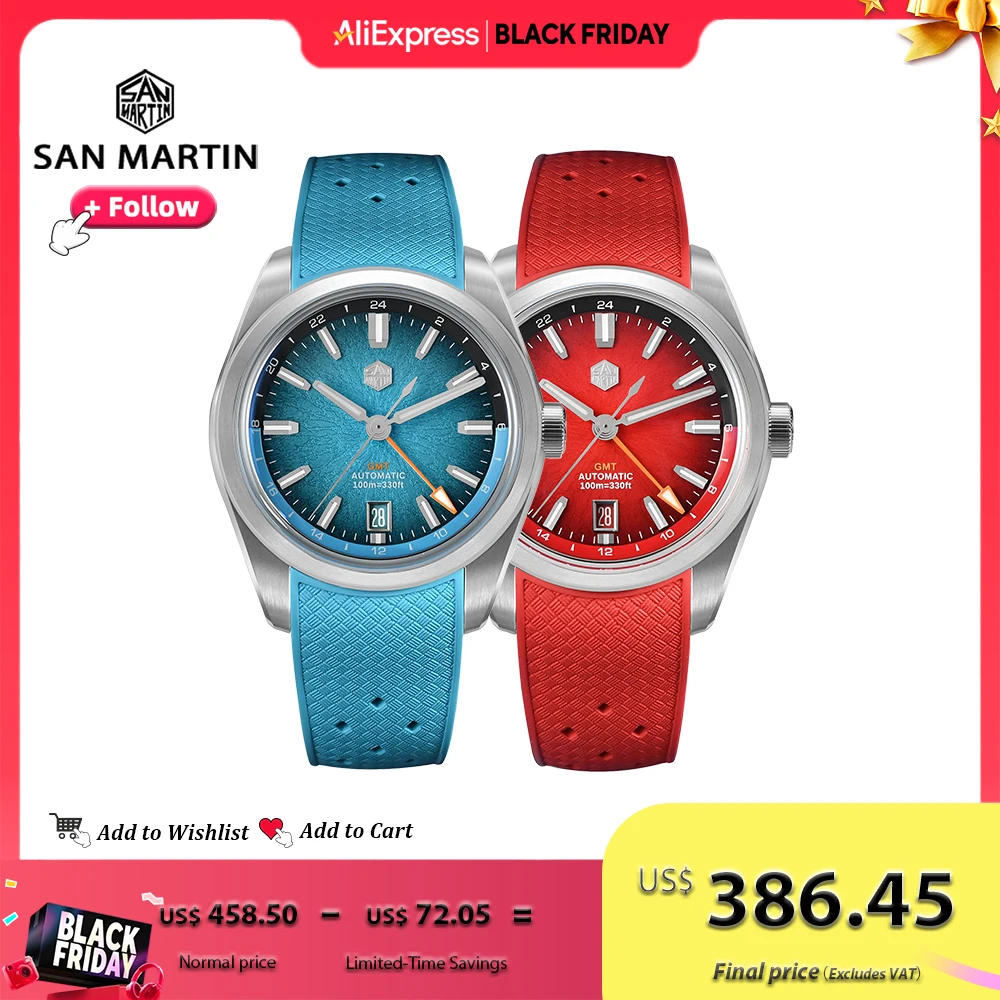 

San Martin 39mm GMT Miyota 9075 Luxury Watch Jianzhan Automatic Mechanical Watches for men With Sapphire Waterproof 10Bar SN0144