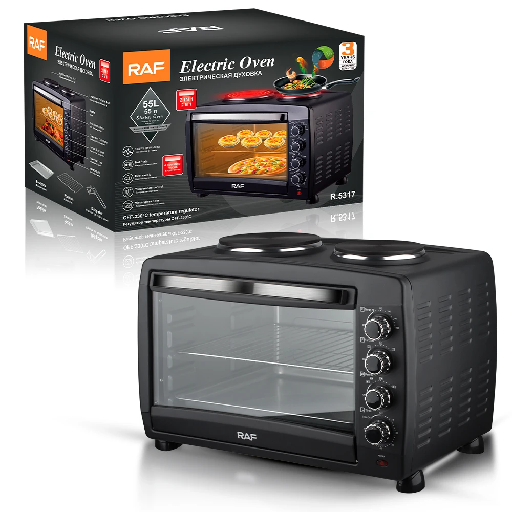 55L 2 in 1 Hot Plate Kitchen Portable Small Oven for Baking Electric Microwave Oven with Visual Glass Door