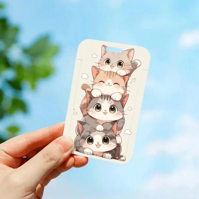 Cartoon Cute Kitten Vertical High Value Card Holder with Lanyard Suitable for Kpop Idol Card Collect Organizer Stationery