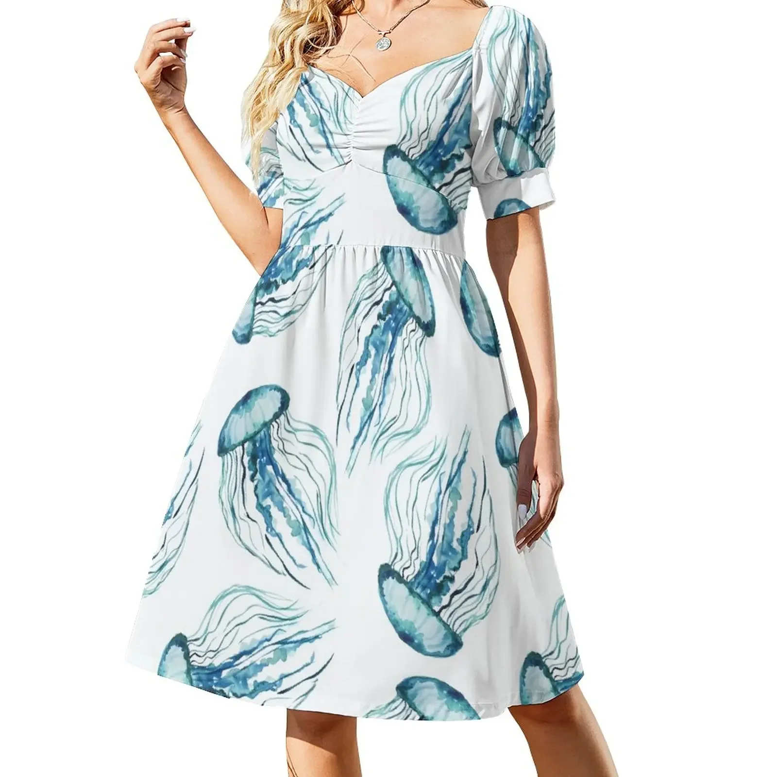 

Watercolor Jellyfish Short-Sleeved Dress luxury woman party dress women party dresses evening dresses ladies