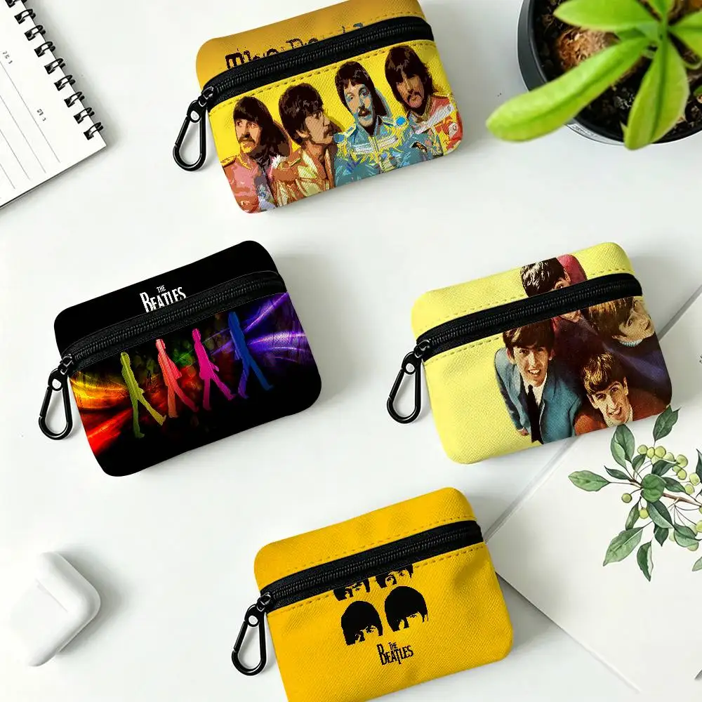 T-The Beatles Portable Oxford Cloth Coin Purse Alloy Carabiner Hook Small Zipper Pouch For Backpack Belt Daily