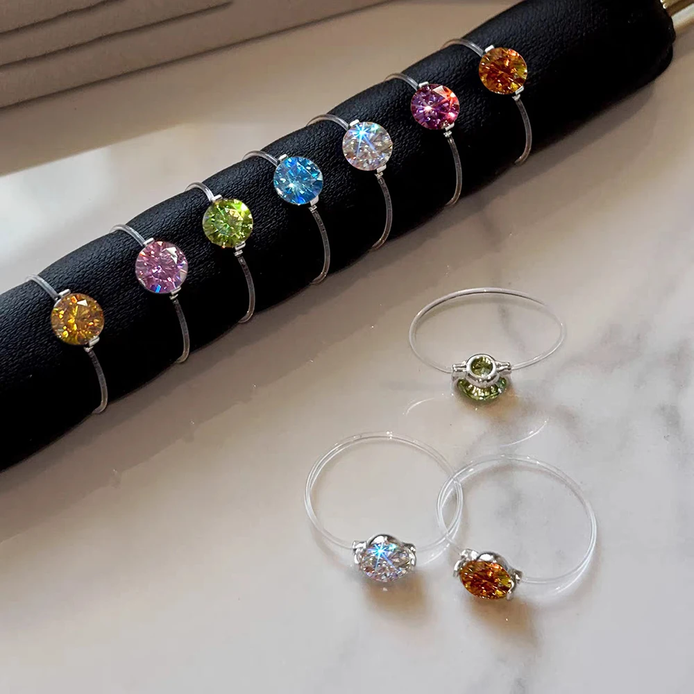 TEMGF 6mm/8mm 지르콘/모이사나이트 반지 925 스털링 실버 고품질 낚시줄 반지 여성용 패션 심플 주얼리