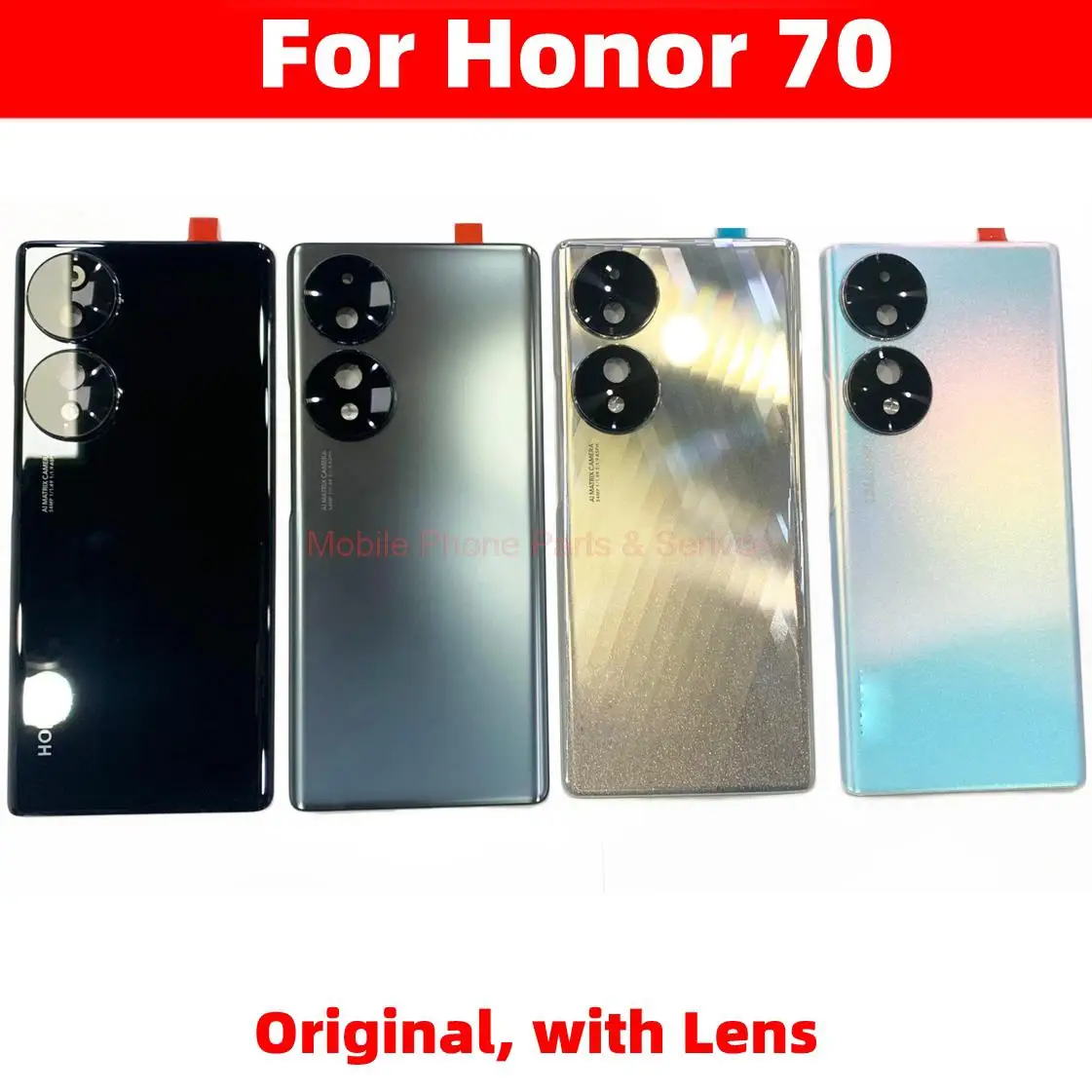 Новинка, задняя крышка батарейного отсека для Honor 70, задняя крышка корпуса, объектив камеры + клейкие запасные части для смартфона