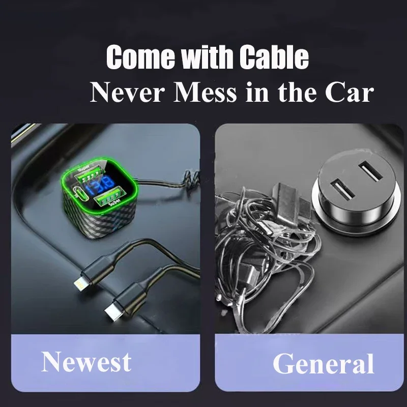 UYUXIO 5 in 1 USB C Car Phone Charger Adapter with Voltage Display Spring Cable Super Fast for iPhone 16 15 Pro Max Samsung - náhled 2