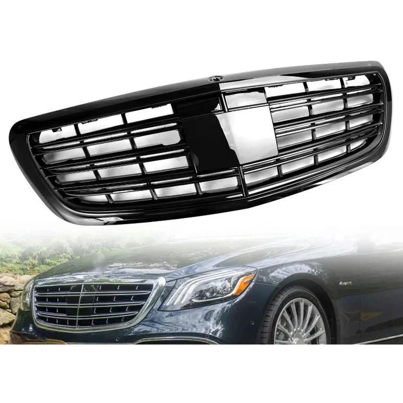 Gloss Black Car Front Grill Grille For Merc edes-Be nz S-class W222 S560 S550 S600 2014~2020 For Mayb ach Style Front Sport Gril