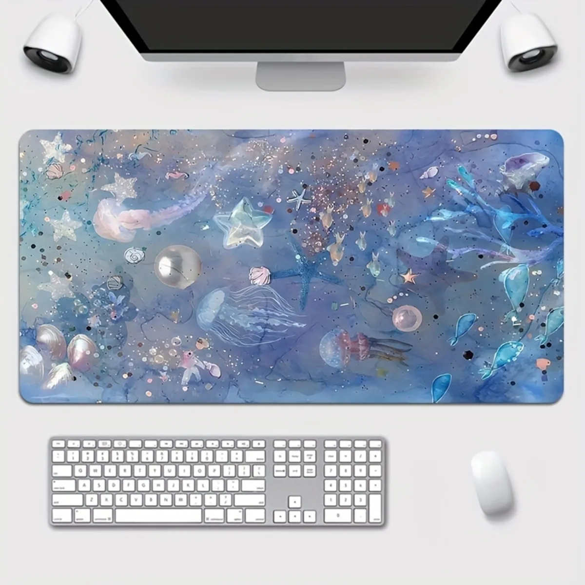 Ocean World Decorative Mouse Pad Rubber Non-Slip Stitched Edge Durable Desk Mat for Gaming Study Office Gift