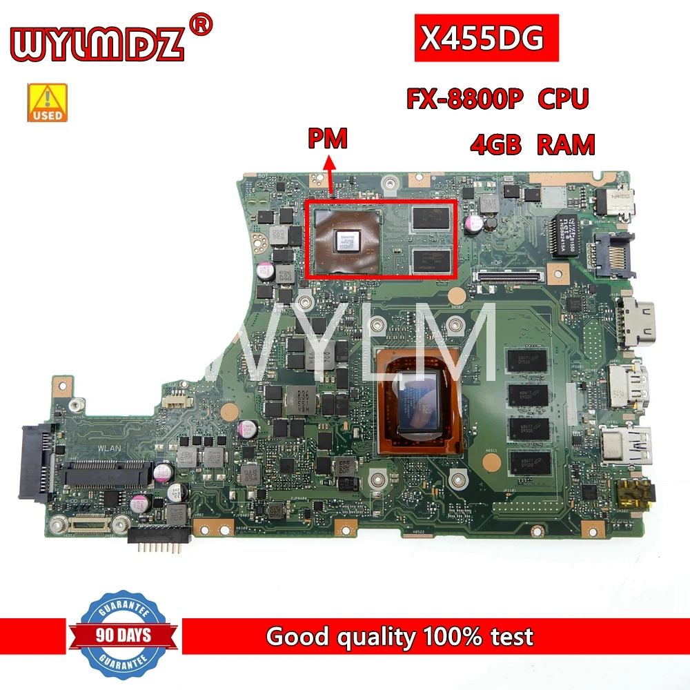 X455DG PM With FX-8800P CPU 4GB RAM Mainboard For Asus X455YI X455Y X455DG X455D Laptop Motherboard