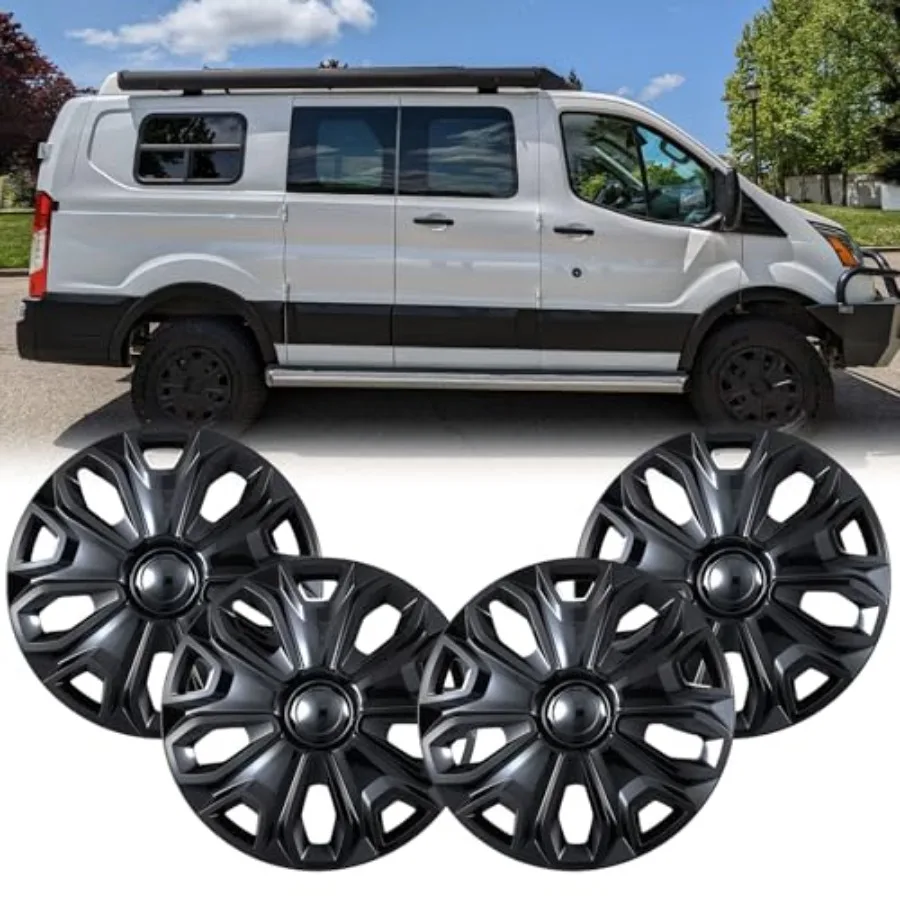 

Hubcap Wheel Covers for 2015-2026 Ford Transit 150 250 350 350HD ABS Hubcap Replacement Set of 4 16 inch Glossy Black