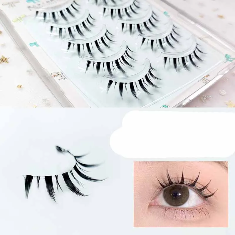 5 cặp lông mi giả phụ nữ tự nhiên Nhật Bản nghiêm trọng trang điểm ngắn mỏng mắt Lash mở rộng cosplay giả mắt lông mi