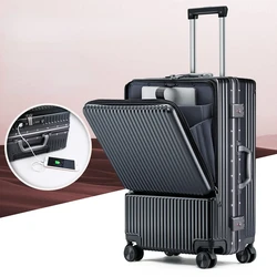 New Trolley Suitcase Computer Boarding travel luggage front open men's women's side open pull rod case 20