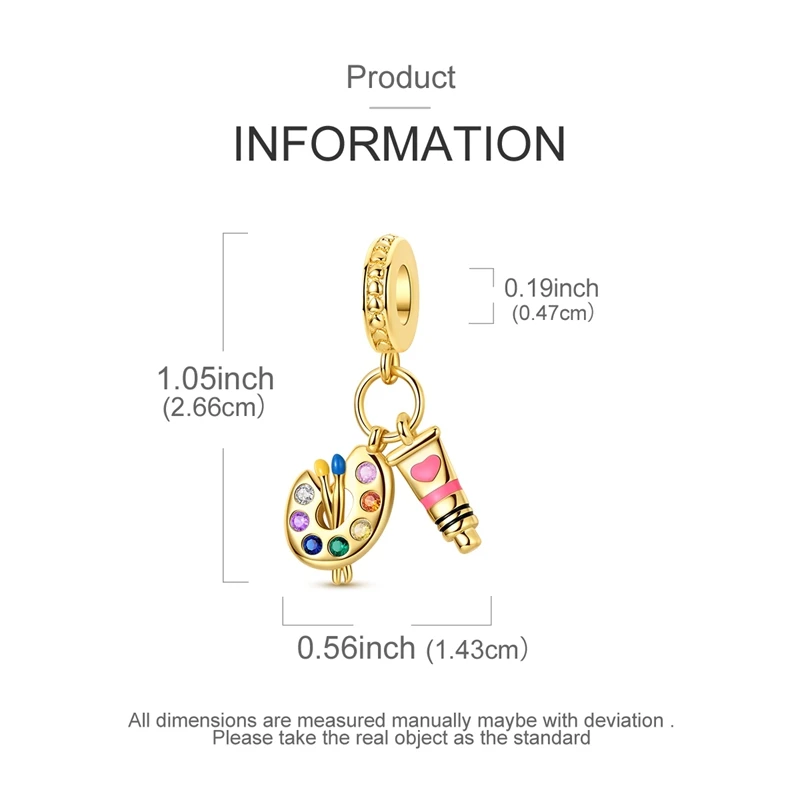 Hot Sale 925 Sterling Silver Gold Color Palette Pendant Charms Jewellery Fit Original 925 Bracelet Necklace for Women DIY Gift