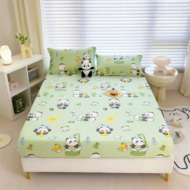 Cute Panda Cotton Fitted Sheet and Pillowcases, Lovely Animals Mattress Cover Set for Kids Boys Girls Teens, Soft Bedding Decor