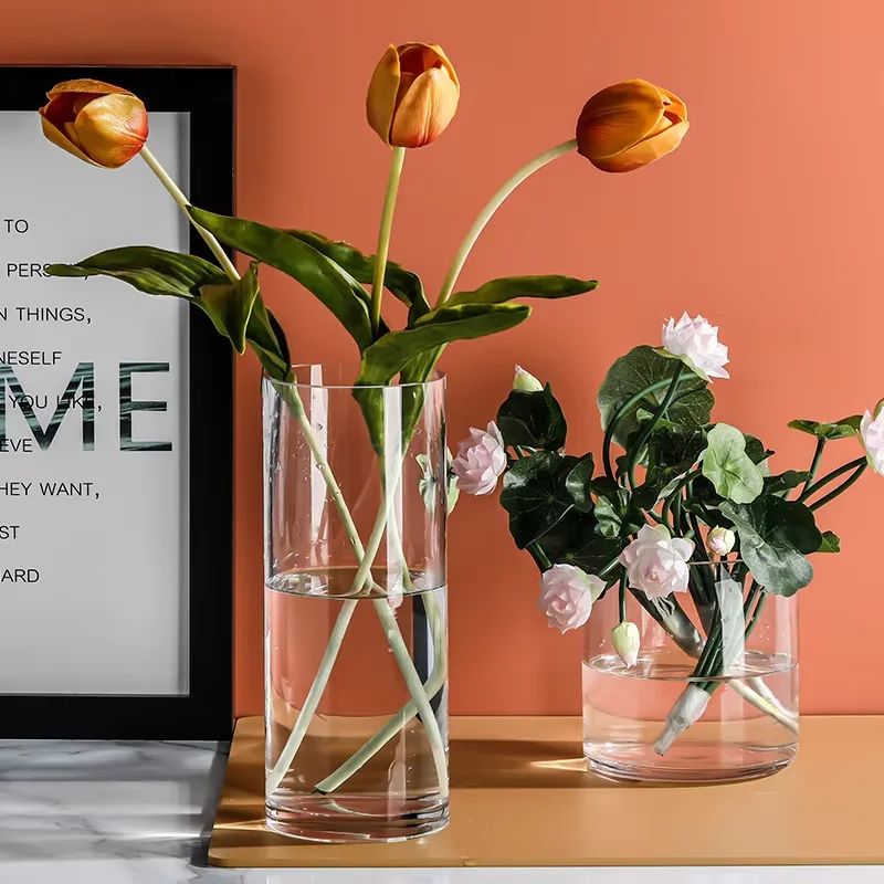 Glass Clear Cylinder Flower Vase Hydroponic Flower Vase Nordic Style Tabletop Decors for Wedding Party Centerpiece Ornaments