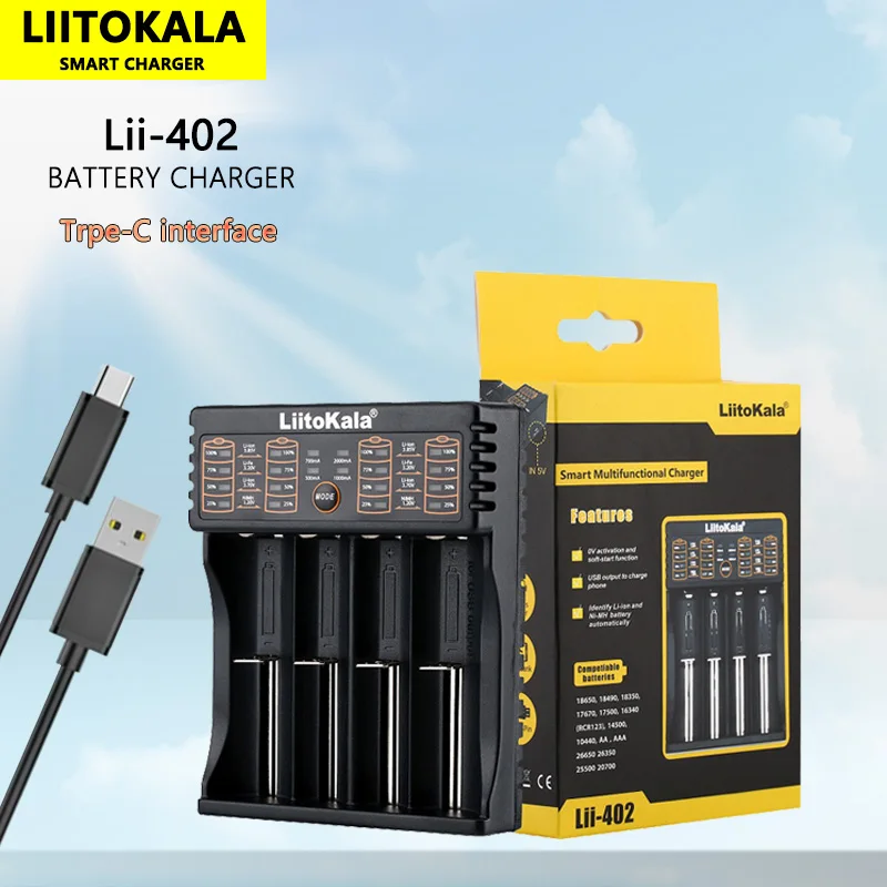 Liitokala Lii-202 402 18650 1.2V 3.7V 3.2V AA/AAA 26650 10440 16340 21700 20700 14500 18490 NiMH Lithium Battery Smart Charger