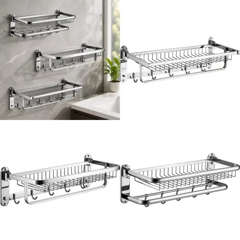 Stainless Steel Silver Mirror Polished Wall Mounted Bathroom Towel Rack Hook Storage Rack Eco Friendly Hotel Accessories