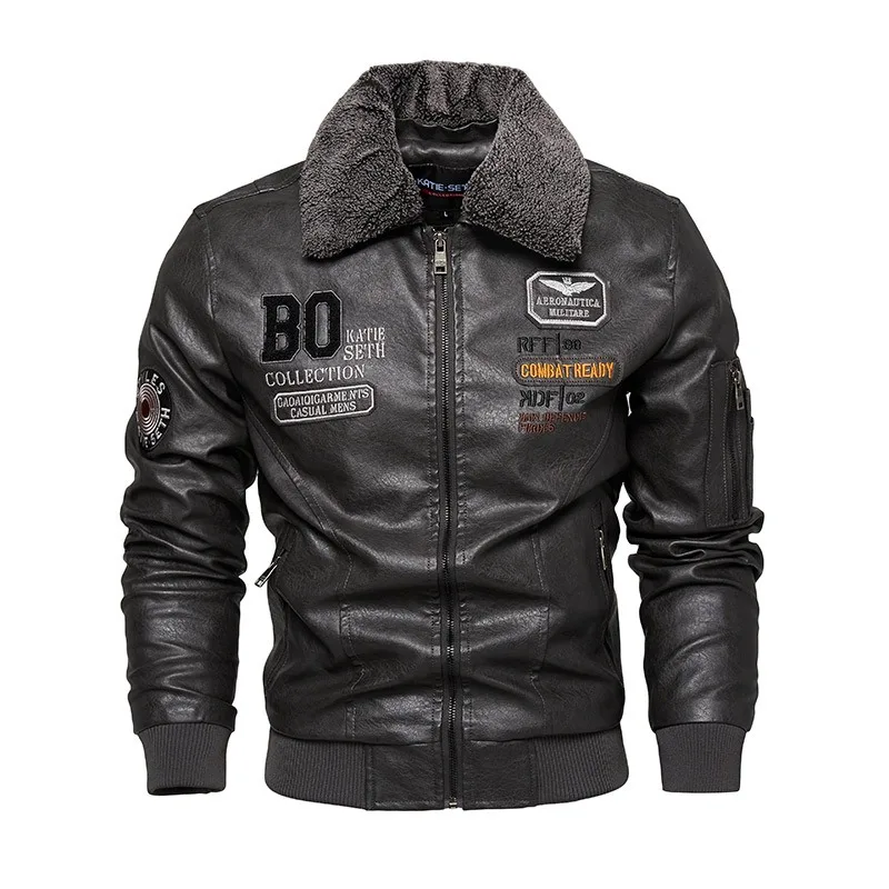 Men's Leather Jacket Large Size New Men's Pu Leather Jacket European and American Locomotive Clothing Velvet Leather