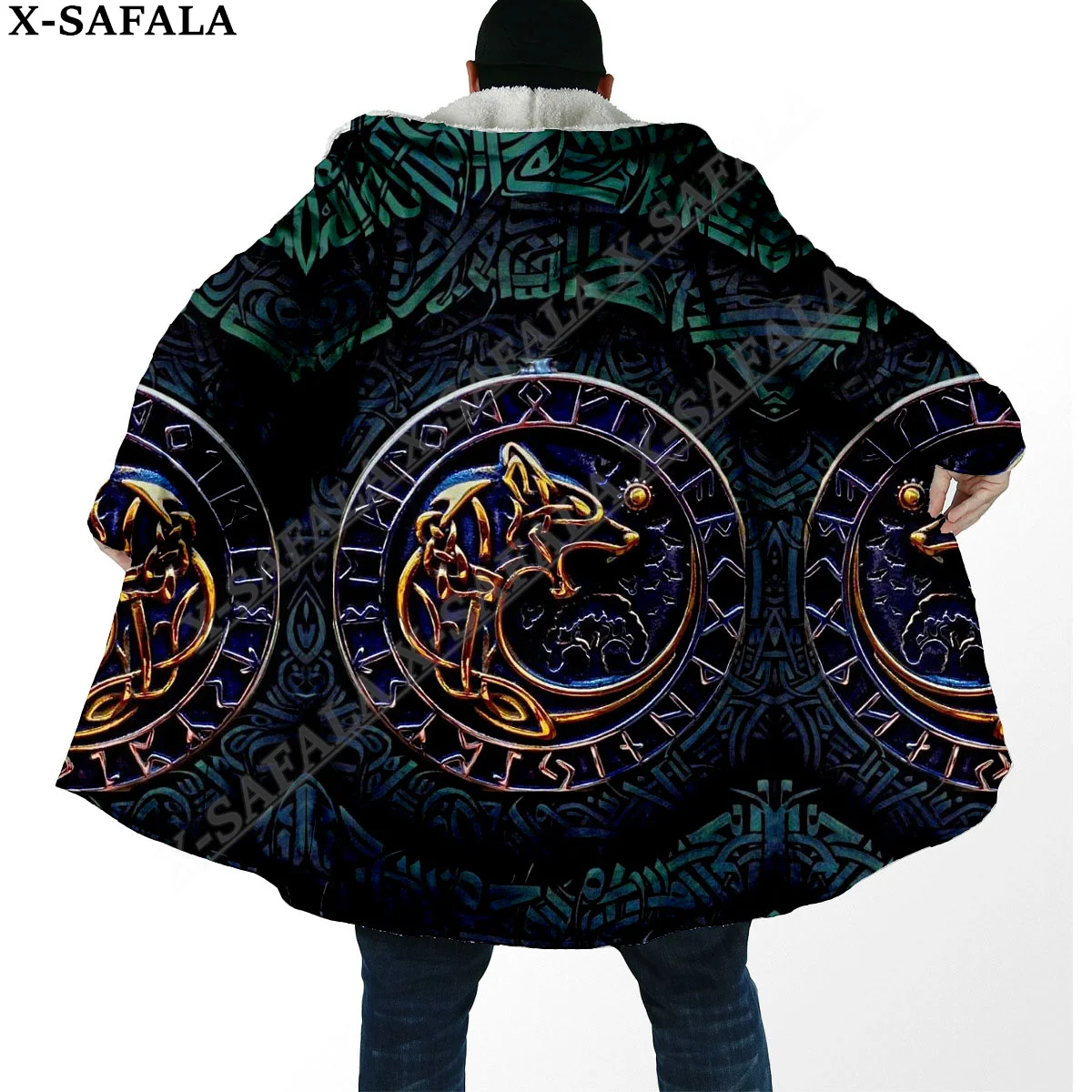 

Wolf Raven Tattoo Symbol Viking Odin Tree of Life Overcoat Coat 3D Print Thick Warm Hooded Cloak Men Windproof Fleece Unisex-8