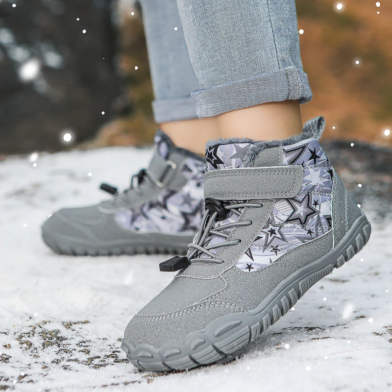 Waterproof Kids Barefoot Snow Boots New Wide Toe Winter Warm Fur Lined Shoes for Boys Girls Cold Weather Outdoor Sneakers