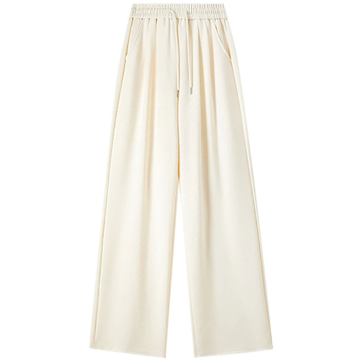SENTUBILA Casual Pants Elastic Waist Beige Loose Fit Comfort Ladies Trousers 2025 Drawstring Knitted Pants Women W52K80163