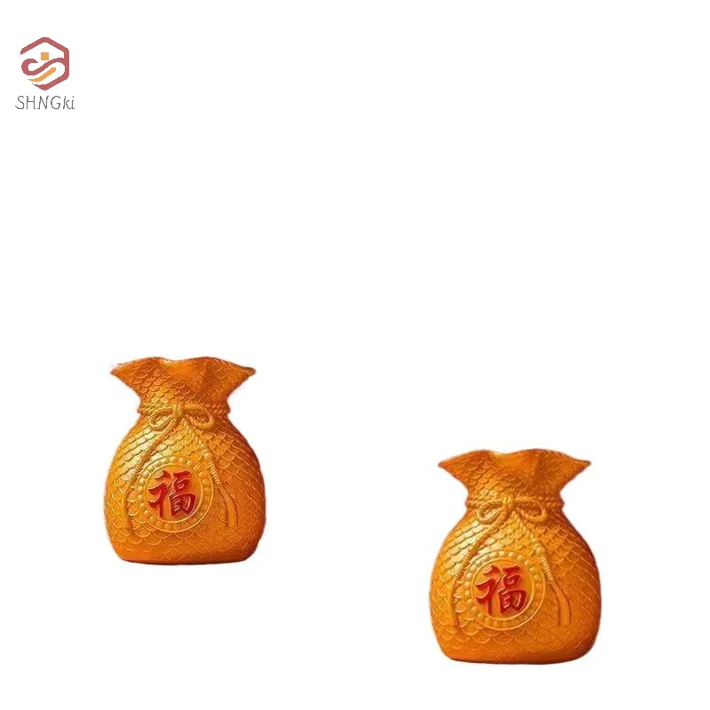 Lucky Money Bag Shaped Decorative Vase Chinese Good Fortune Embossed Design For Spring Festival Home Decor