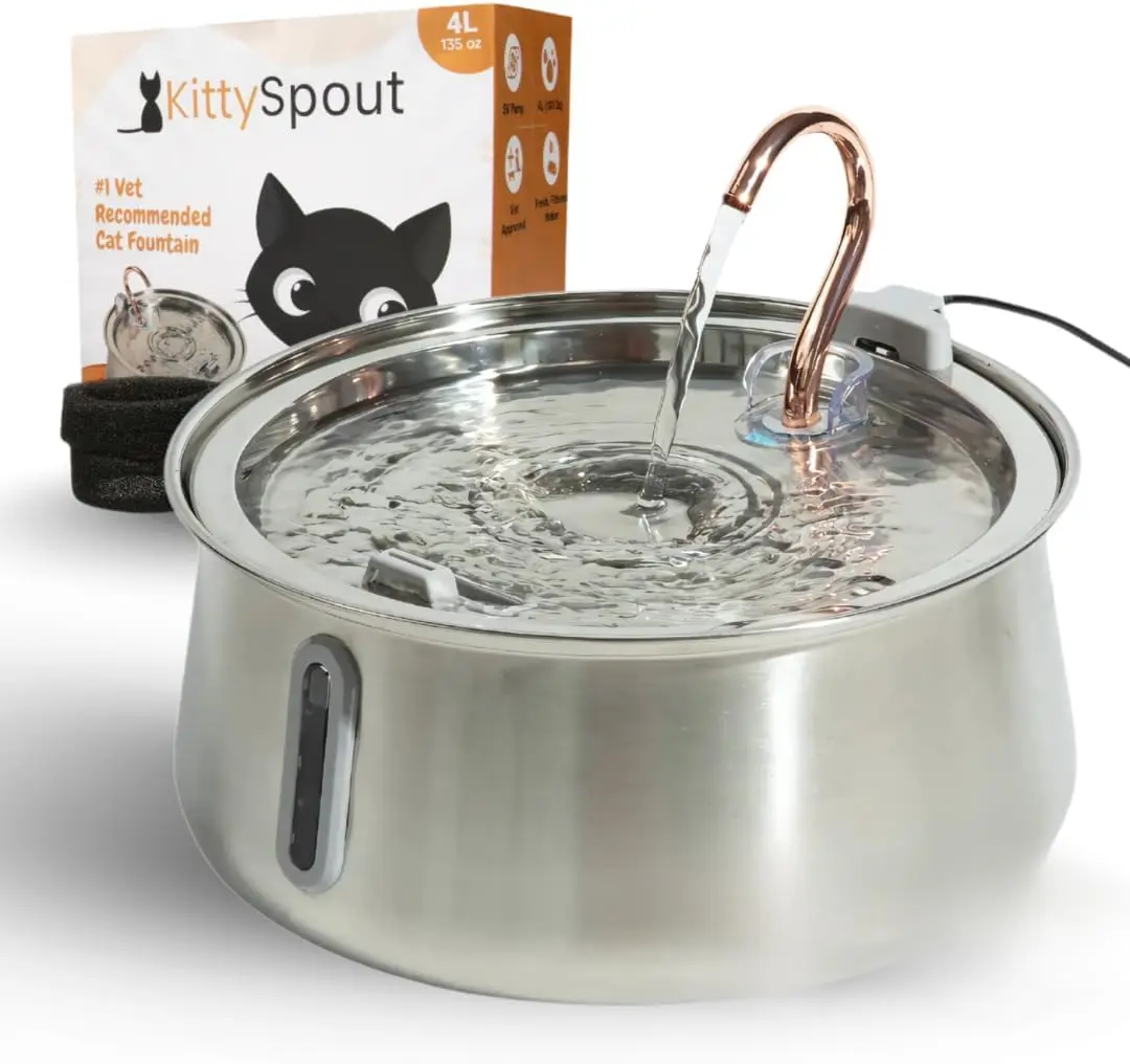 

Stainless Steel Cat Water Fountain, Quiet Automatic Drinking Bowl, Dishwasher Safe for Hydrated Healthy Cats
