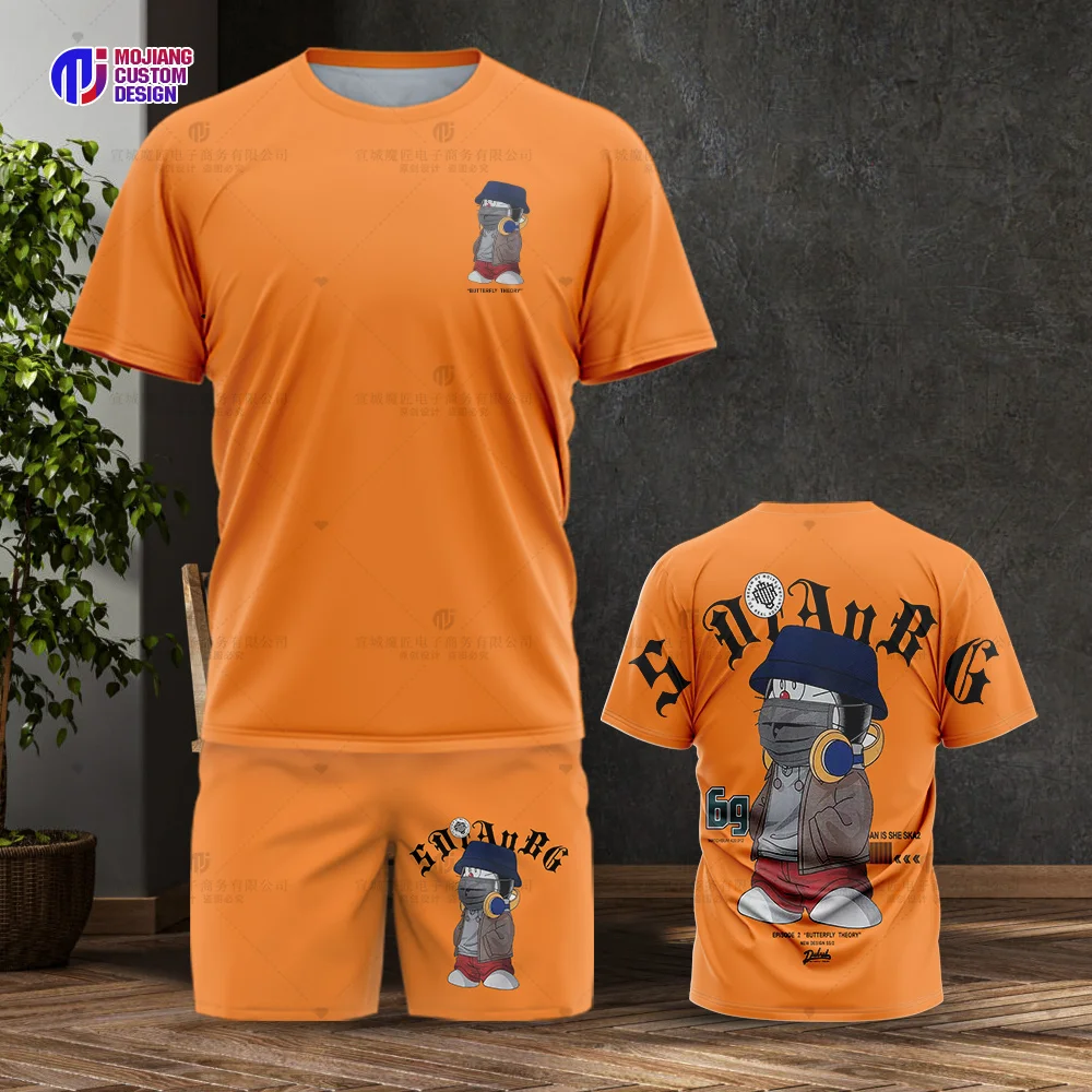 T-Shirt da uomo estate 2023 Set corea Harajuku Fashion Pattern Shorts camicia a maniche corte da uomo in cotone imitazione da uomo