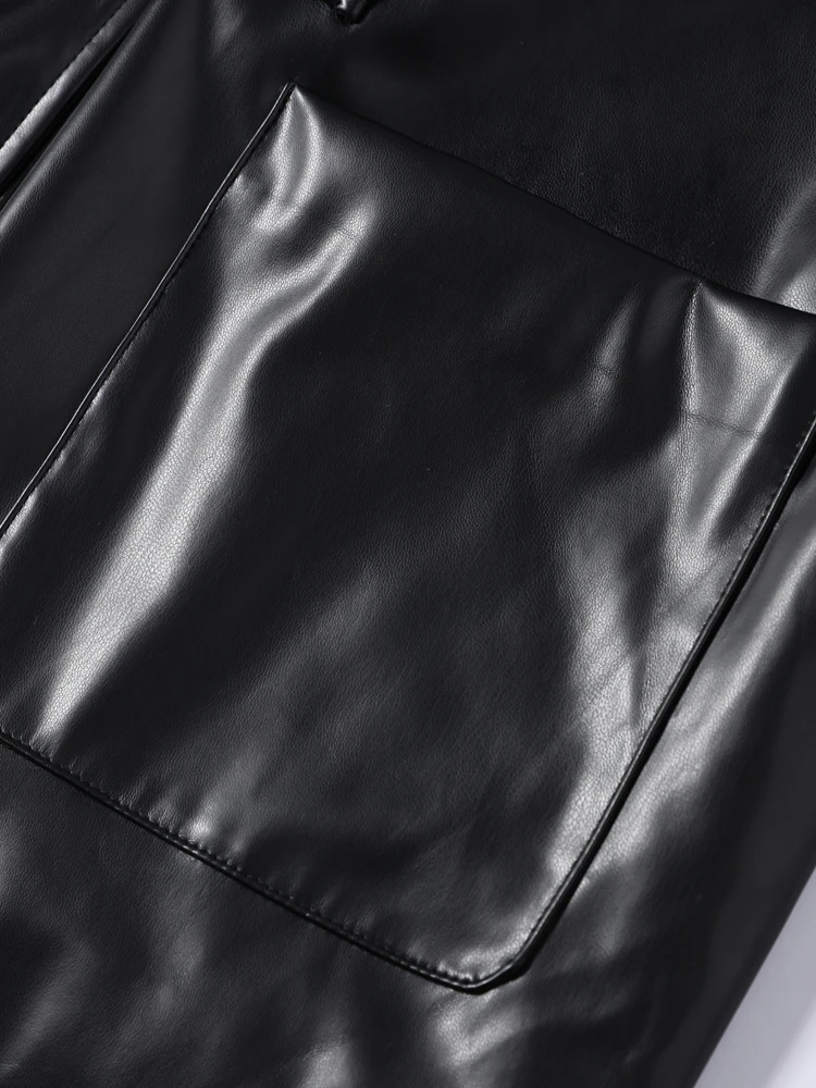 Damen Kunstlederjacken mit Stehkragen, Froschknöpfen und Gürtel, Streetwear, Langarm, Einreihig, Lockere Oberbekleidung – Detail 9