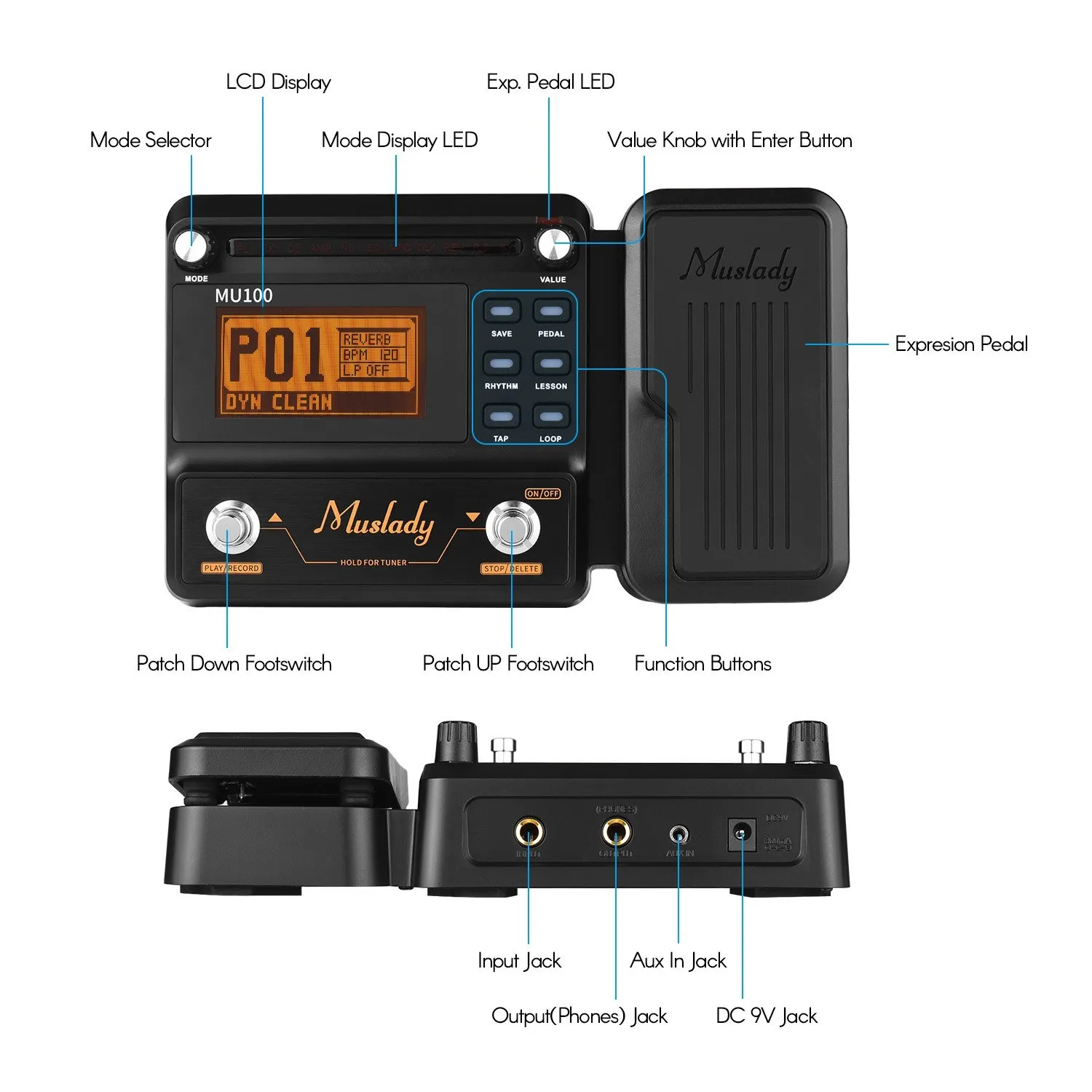 Guitar Multi-effects Processor Electric Guitar Effect Pedal Supports 180s Loop Recording Tuner Tap Tempo Rhythm Setting Sca