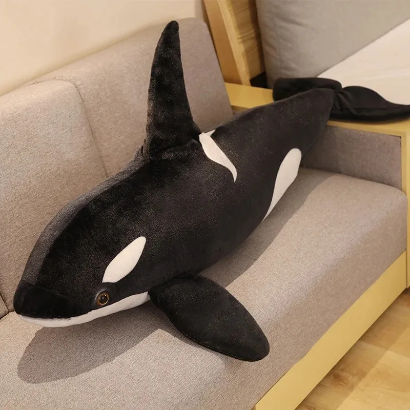 50 cm-70 cm realista Orcinus Orca ballena negra juguetes de peluche pez grande muñeca de tela tiburón animales marinos de peluche regalo de cumpleaños para niños