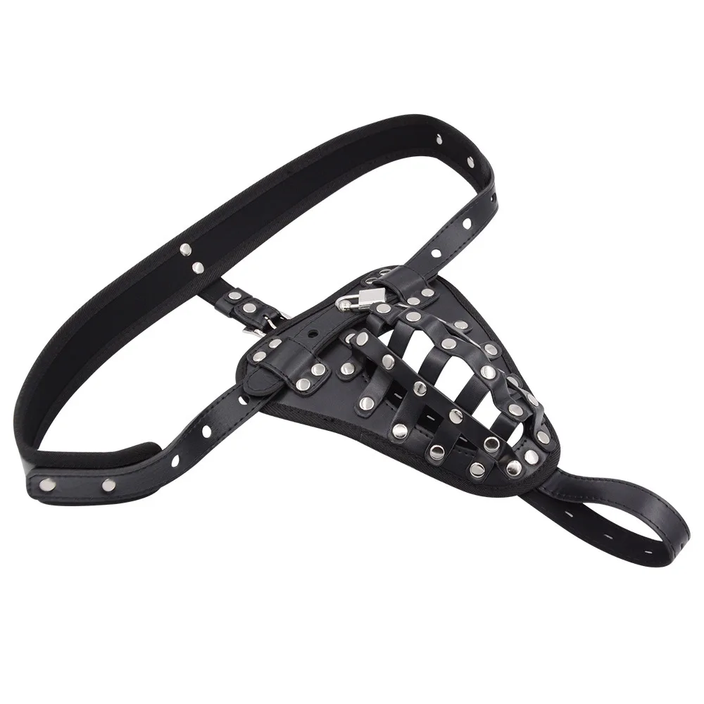 Male Chastity Belt Devices Harness with Lock Cock for Men Adult Men's Bondage Leather Chastity Lock Pants Underwear Sex Toy view 5