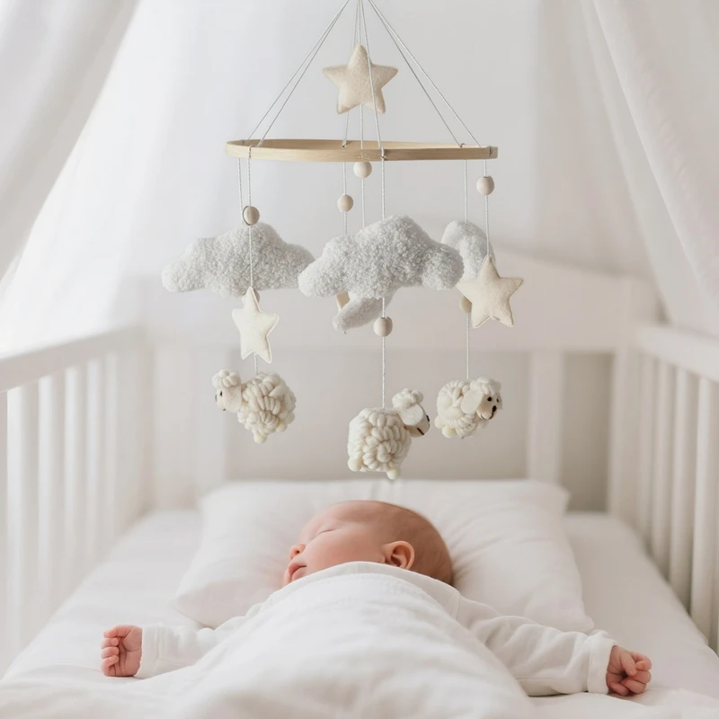 Campana para cuna de juguete de madera de 0 a 12 meses, sonajero de juguete, forro polar de peluche, campana para cuna de Alpaca, campana para cuna, juguete colgante, soporte para cuna móvil