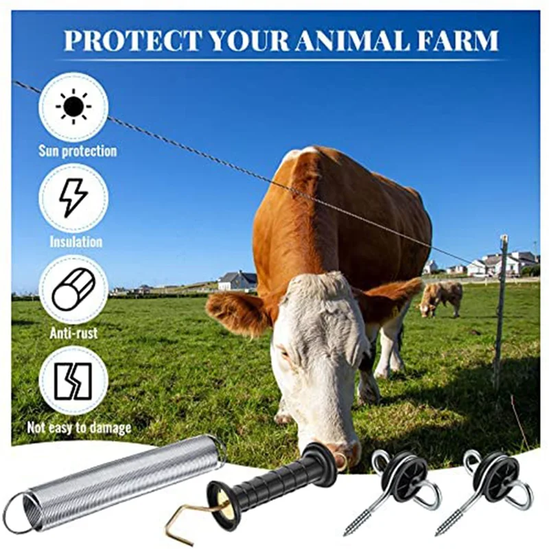 FEDI-8 Pieces Electric Fence Gate Handle Kit Electric Fence Gate Kit Anchors Spring Gate Handle Kit