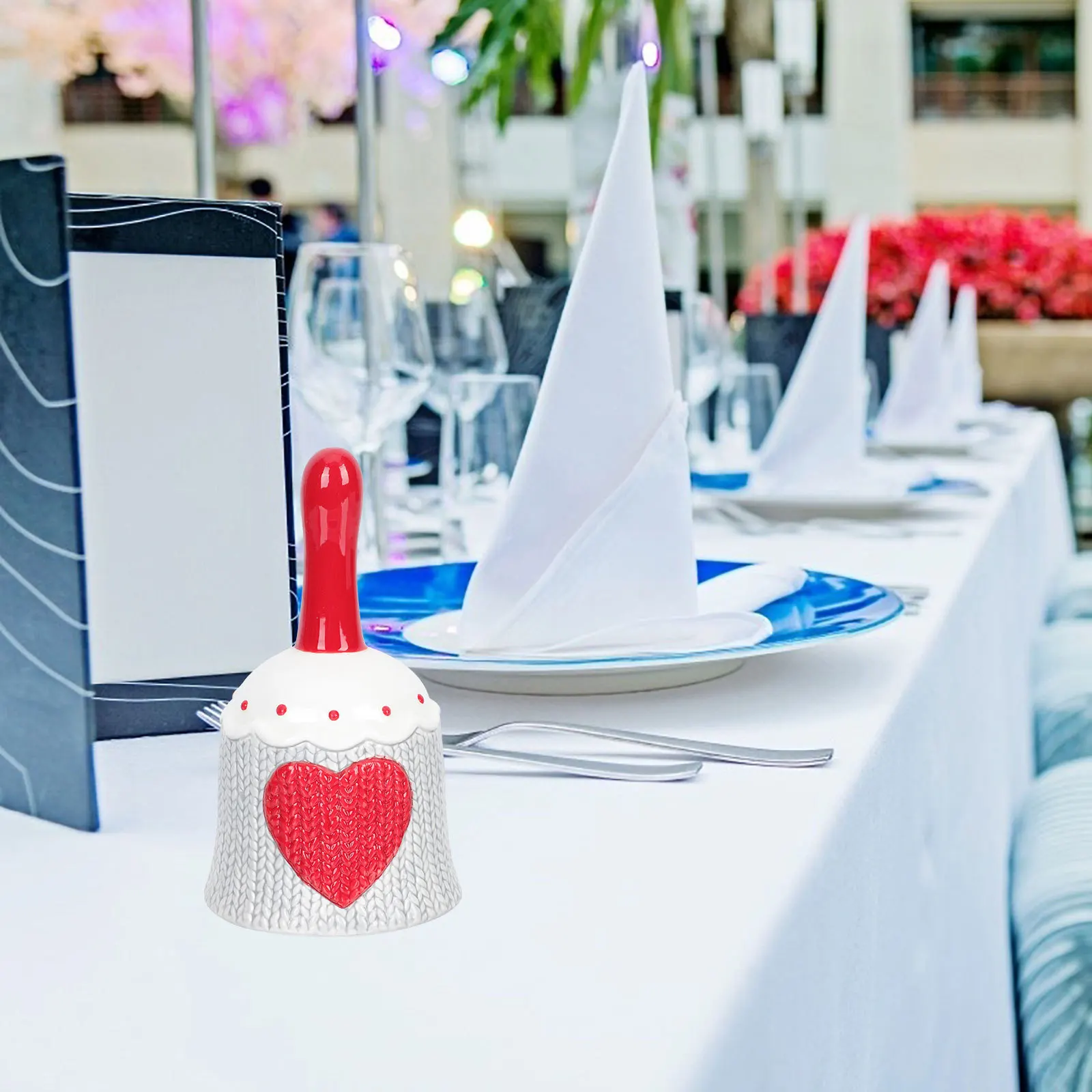 

Ceramic Heart Call Bell Embossed Hand Bell Clear Ringing Sound for Restaurant Hotel Table Desktop Ornament Desktop Adornment