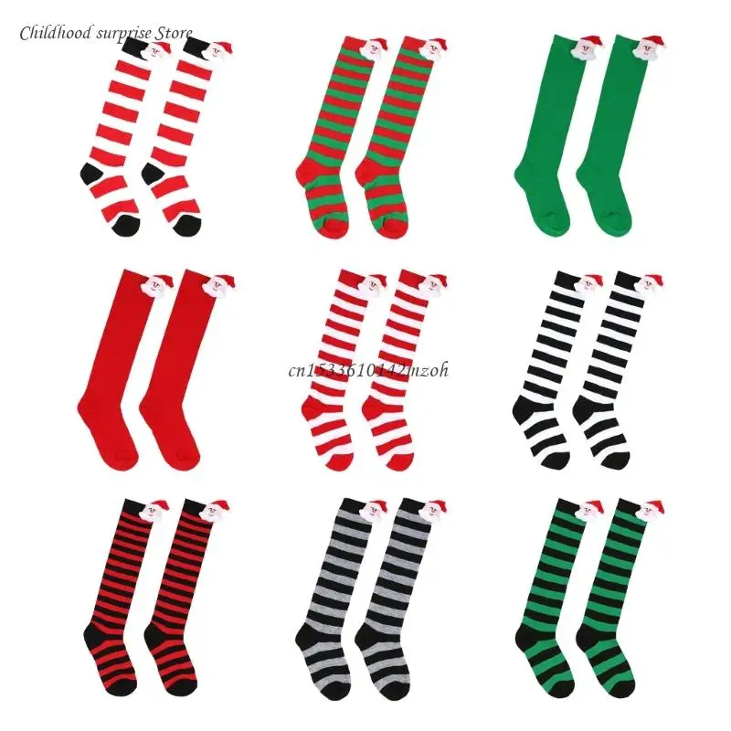 Cartoon Santa Christmas Stockings for 6-10Y Children Festive Over the Knee Socks Dropship