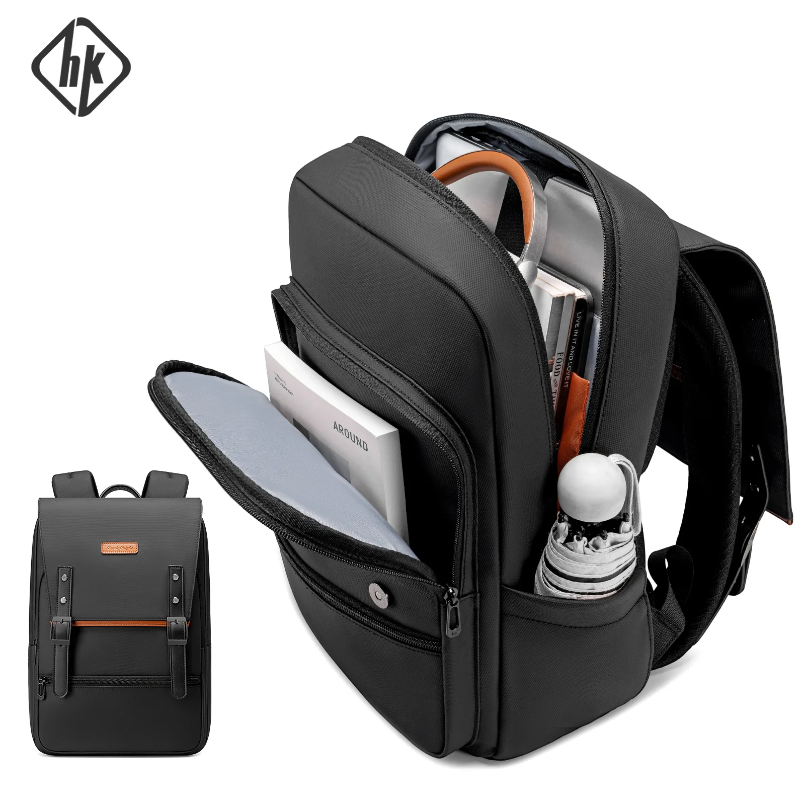 

Стильный деловой рюкзак HK для мужчин, водонепроницаемый рюкзак для ноутбука 15,6 дюймов, дорожная школьная сумка, вместительный рюкзак для компьютера