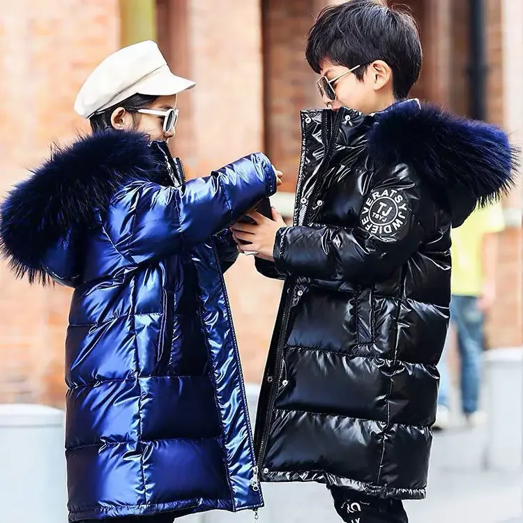 

Childrens Parkas Winter Cotton-padded Clothes Long Styles Down Jacket Thickening Keep Warm Bright Skin Waterproof Parkas